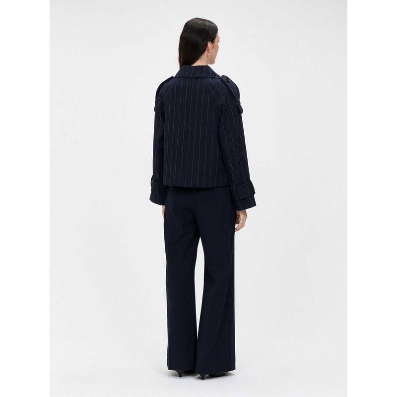 Veronika Maine Pinstripe Spliced Cropped Trench image number 1